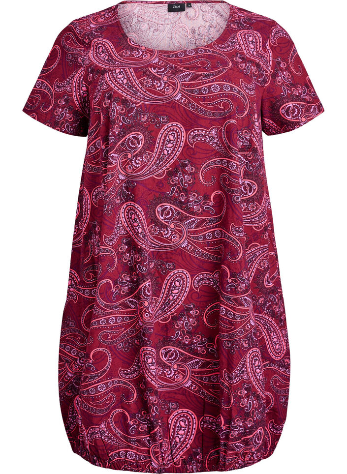 Kurz&auml;rmliges Baumwollkleid mit Aufdruck, Rot, Packshot image number 0