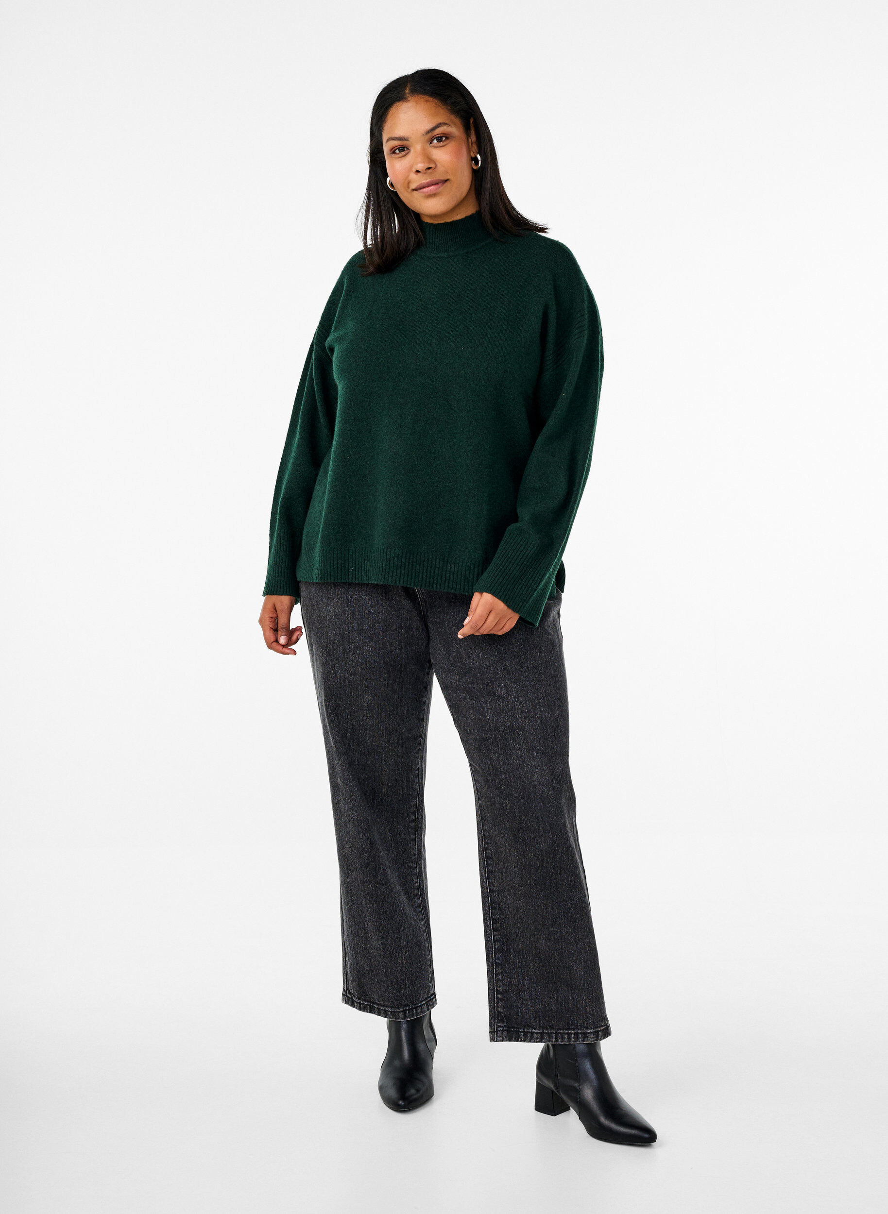 Zizzi Strickpullover mit gerippten Abschl&uuml;ssen, Scarab Mel., Model image number 2