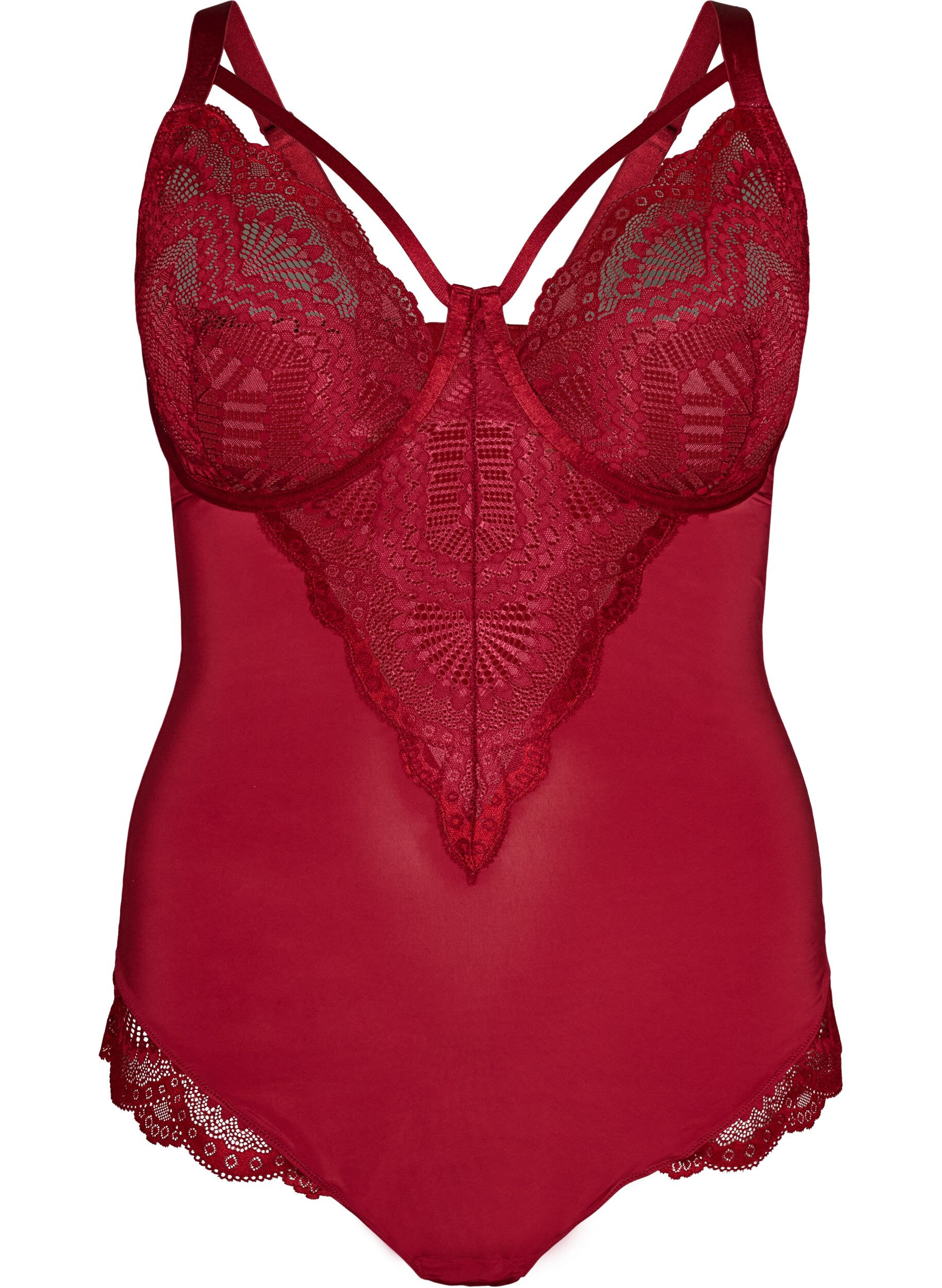 ZizziB&uuml;gel-Spitzenbody mit Tr&auml;gerdetails, Rot, Packshot image number 0