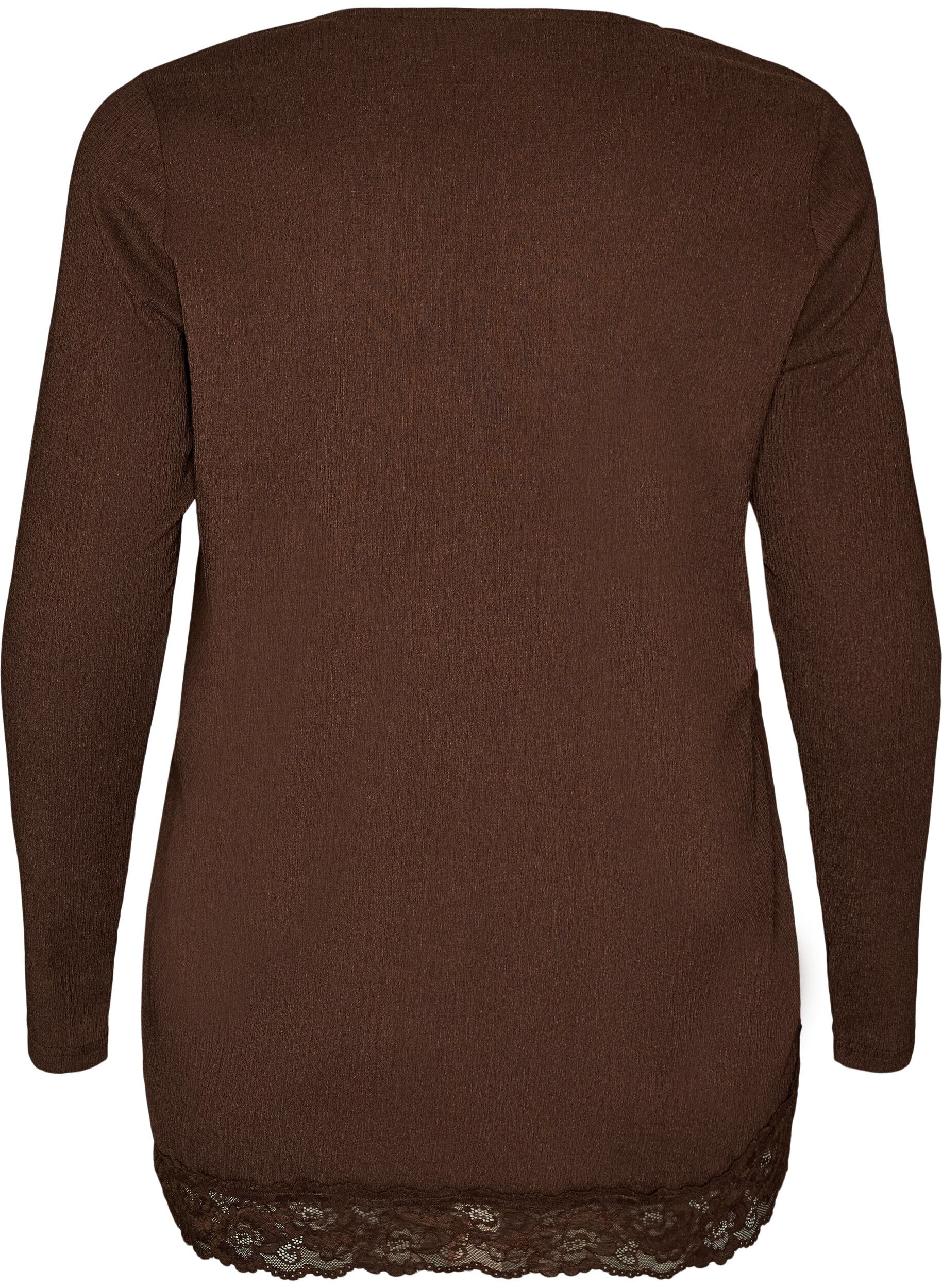 ZizziJerseybluse mit asymmetrischem Spitzenbesatz, Braun, Packshot image number 1