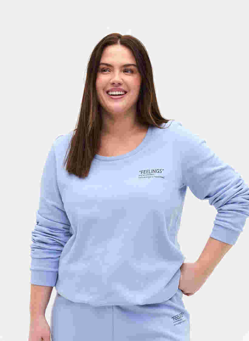 Baumwollsweatshirt mit Textaufdruck, Blue Heron, Model image number 0