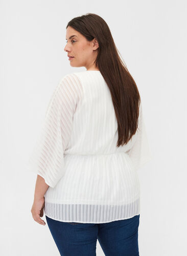 Bluse mit 3/4-Ärmeln und V-Ausschnitt, White, Model image number 1