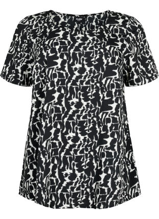 FLASH – Kurzärmelige Bluse mit Print, Black White AOP, Packshot image number 0