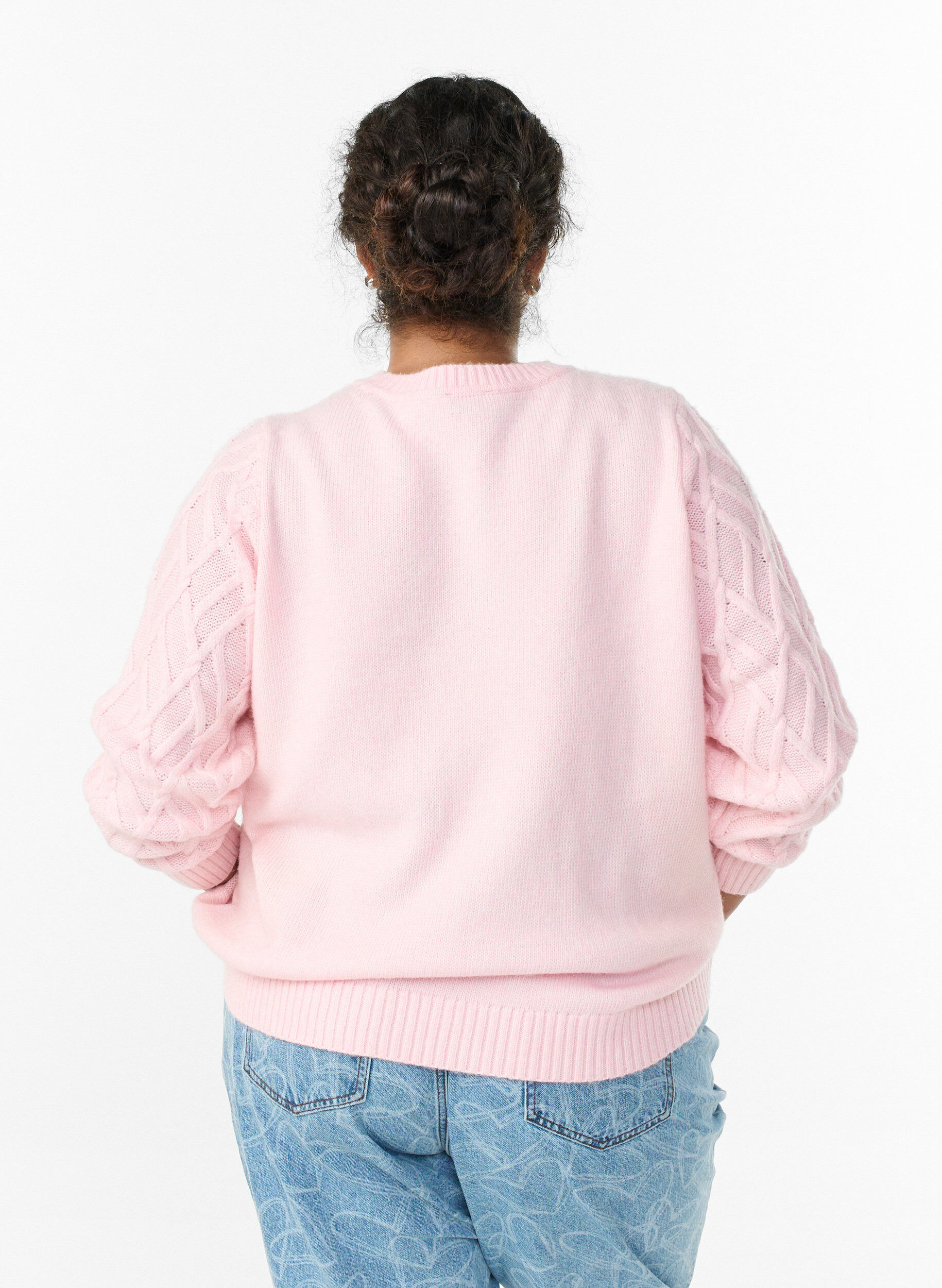 Zizzi Strickbluse mit Zopfmuster und Rundhalsausschnitt, Rot, Model image number 2