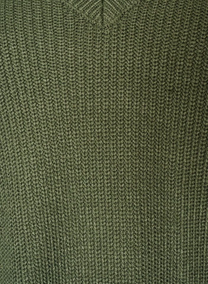 Lange Rippstrickbluse mit V-Ausschnitt, Gr&uuml;n, Packshot image number 2