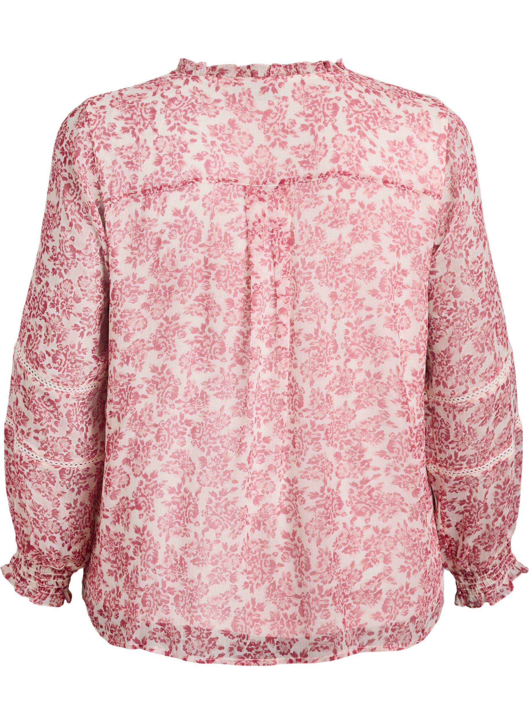 Zizzi Chiffonbluse mit Blumenprint und H&auml;kelborte, Rot, Packshot image number 1