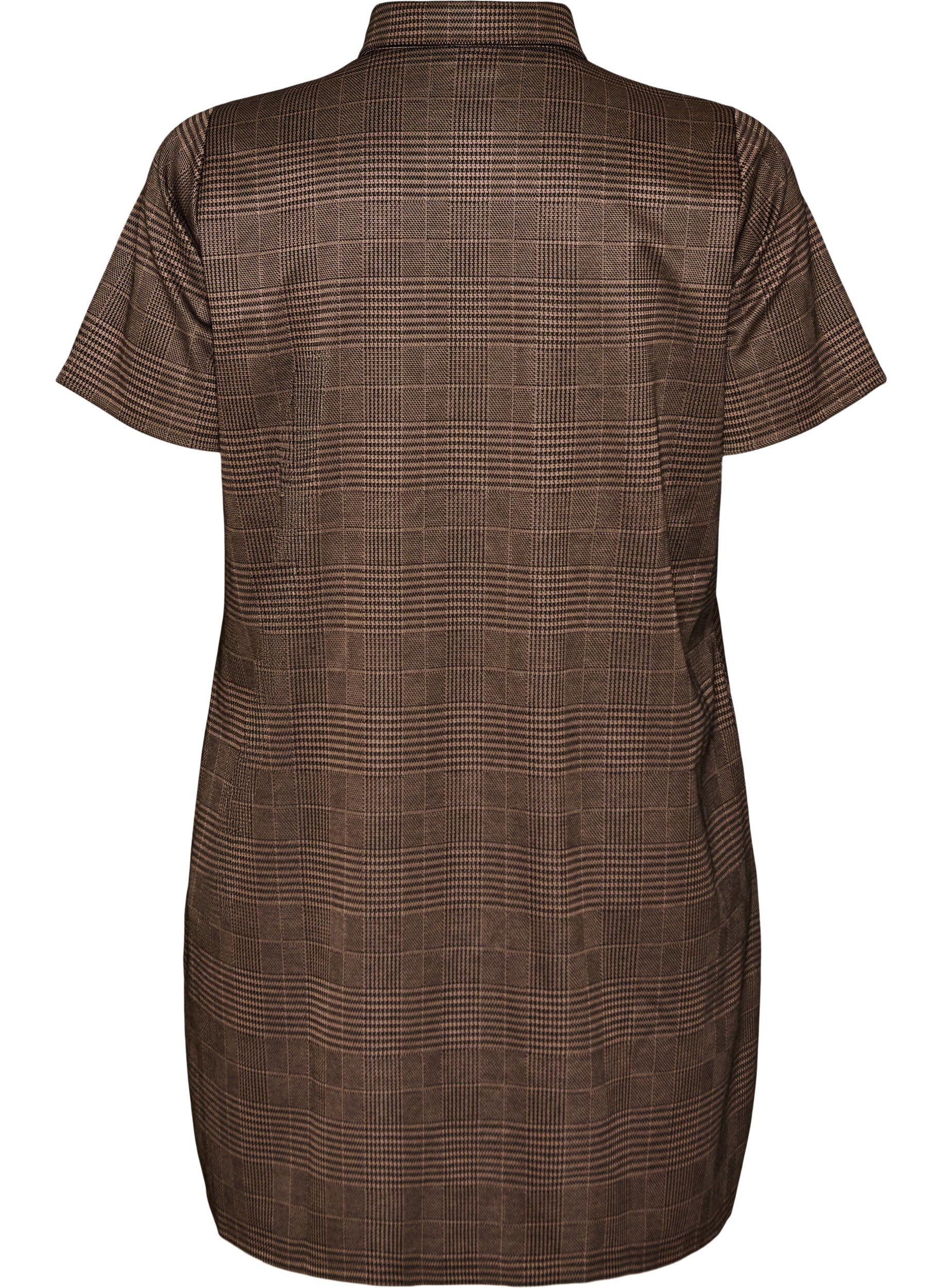 ZizziKurzes kariertes Kleid mit Hemdkragen, Braun, Packshot image number 1