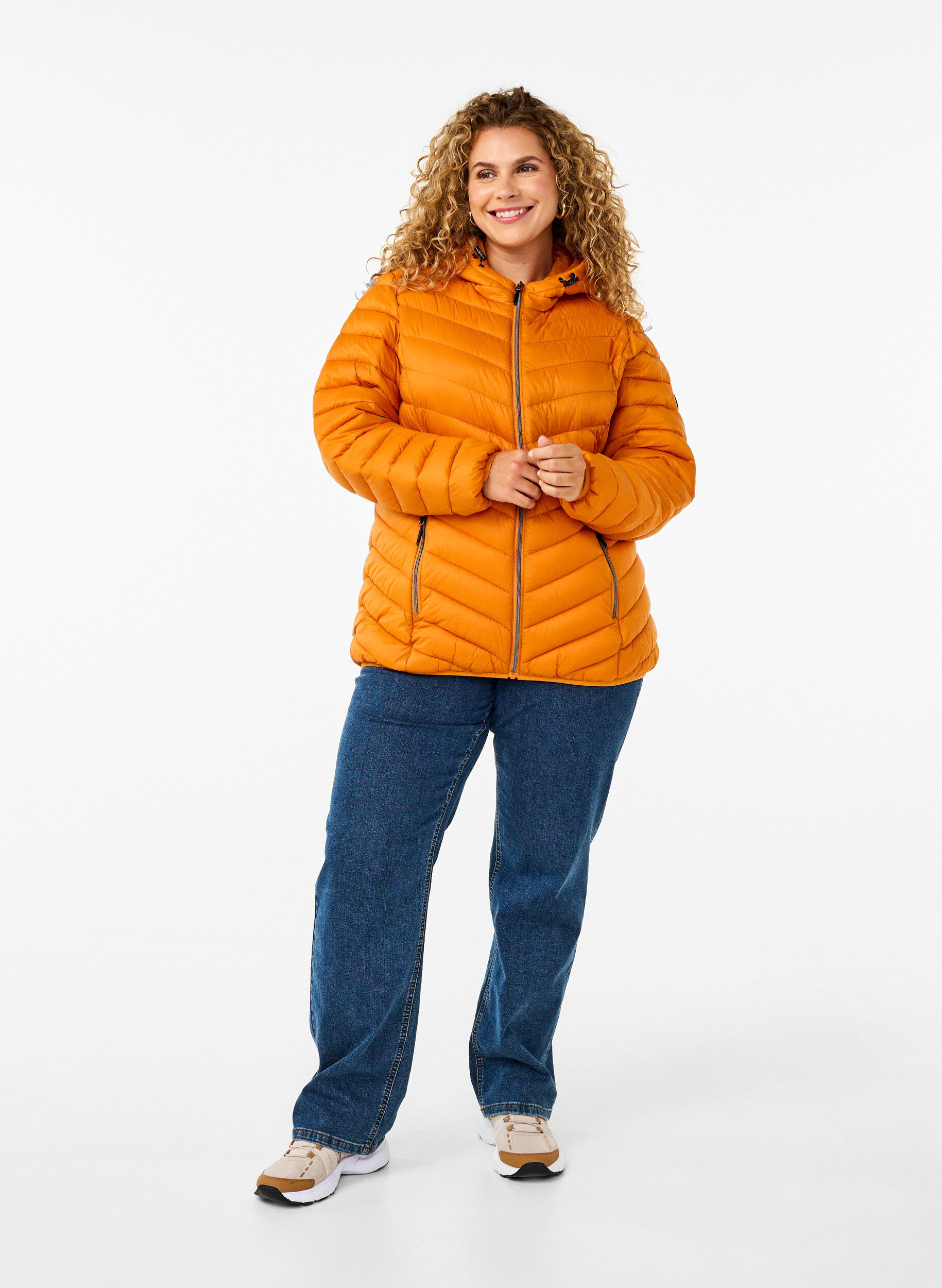 Zizzi Leichte Jacke mit Kapuze, Orange, Model image number 1