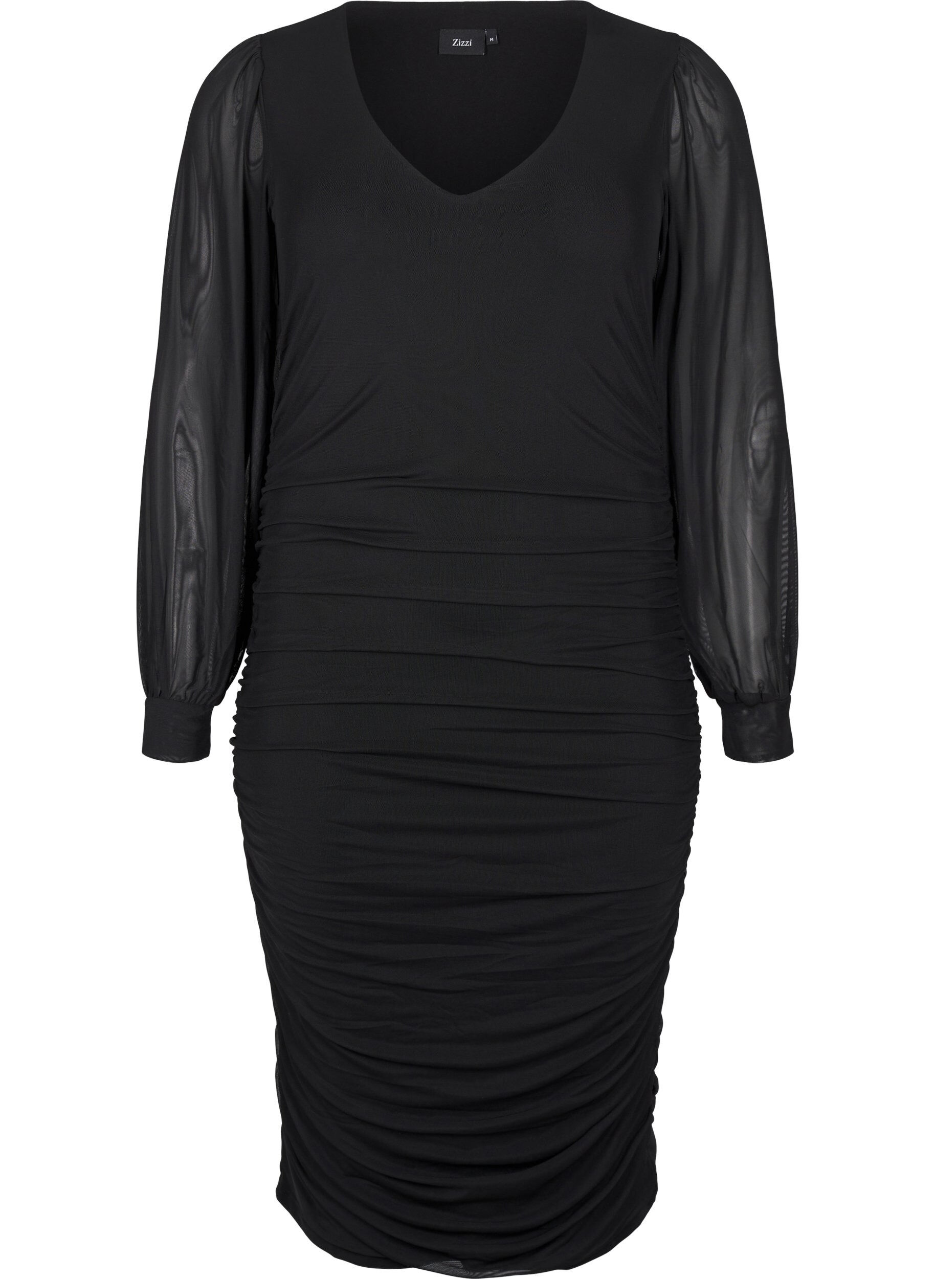 Zizzi Midikleid aus Mesh mit Drapierungen, Black, Packshot image number 0