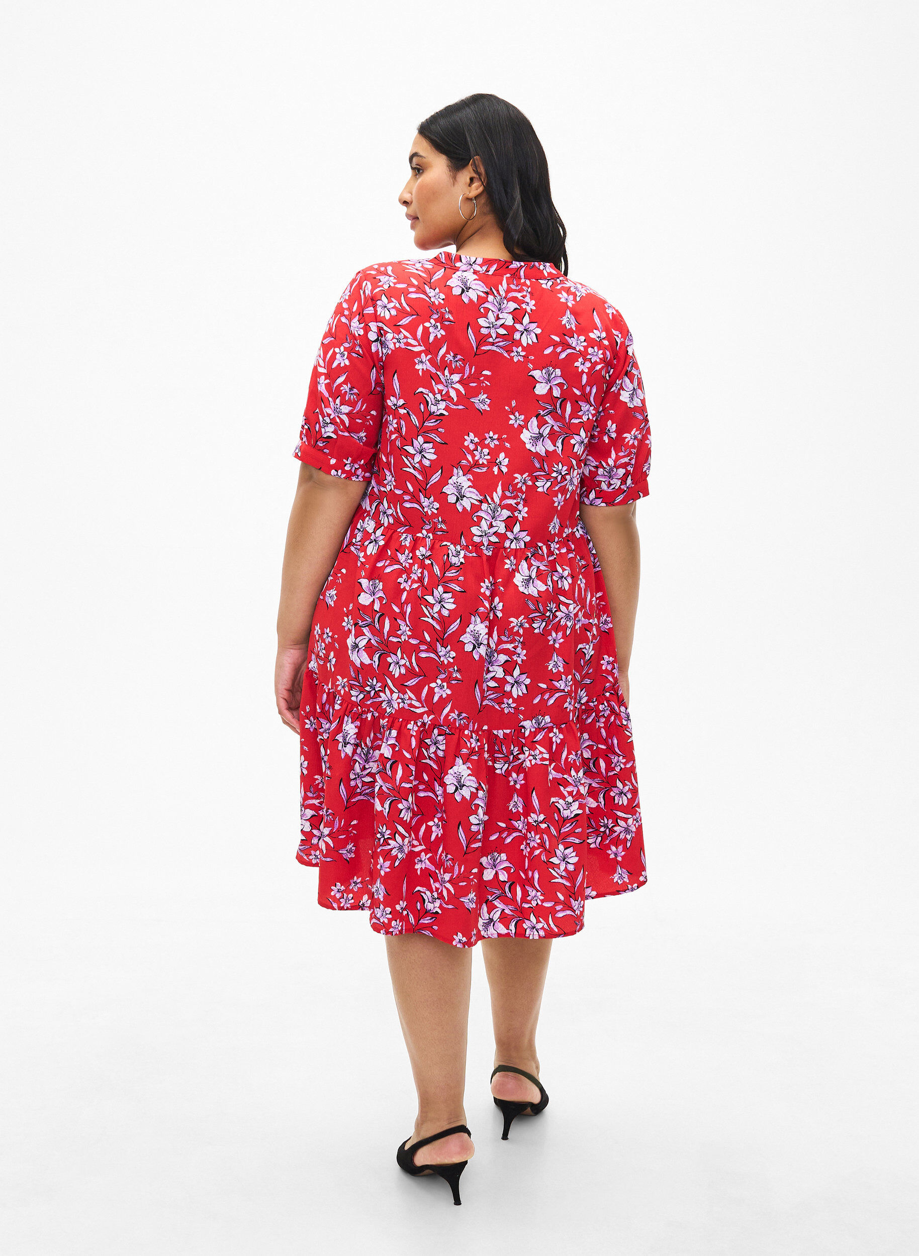 Zizzi FLASH &ndash; A-Linien-Kleid mit Print, Poinsettia Flower, Model image number 1
