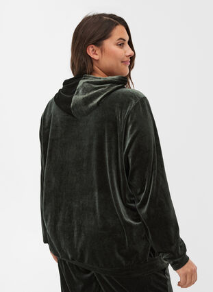 Sweatshirt aus Velour mit Kapuze und Tasche, Forest Night, Model image number 1