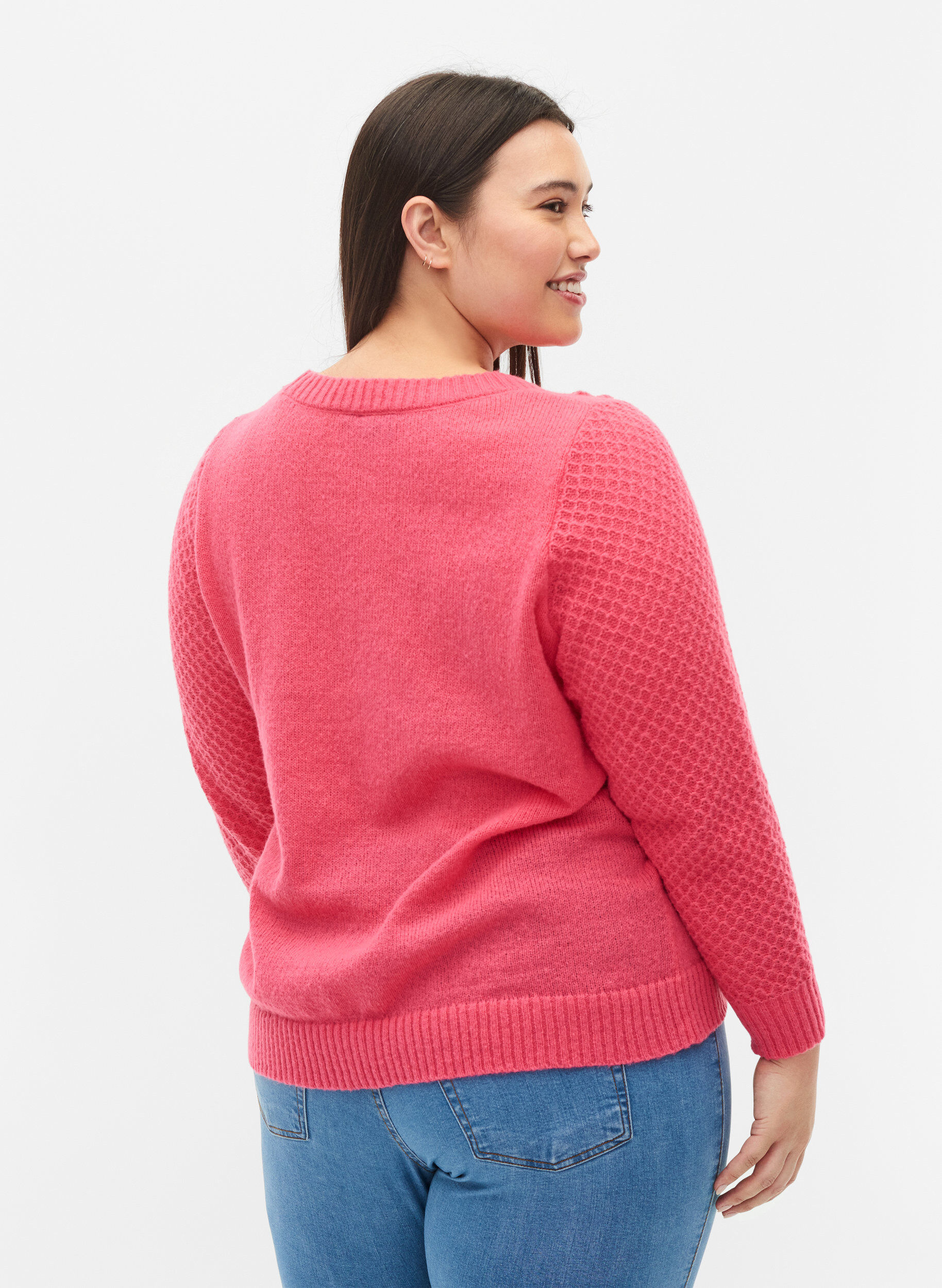 Zizzi Strickbluse mit Blumendetails, Hot Pink, Model image number 1