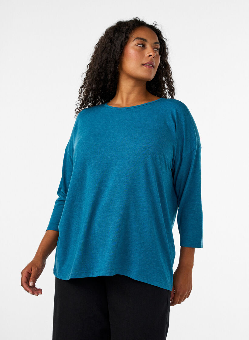 Bluse aus Jersey mit 3/4-&Auml;rmeln, Blau, Model image number 0