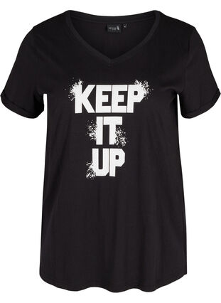Trainings-T-Shirt aus Baumwolle mit Aufdruck, Black Keep, Packshot image number 0