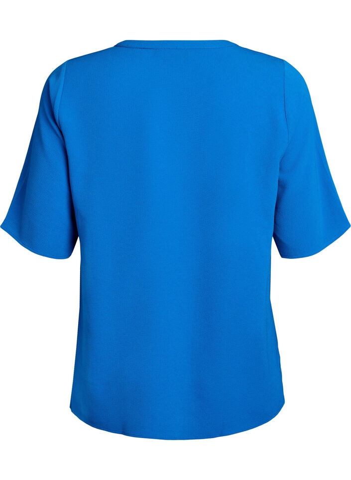 Kurzärmlige Bluse mit V-Ausschnitt, Blau, Packshot image number 1