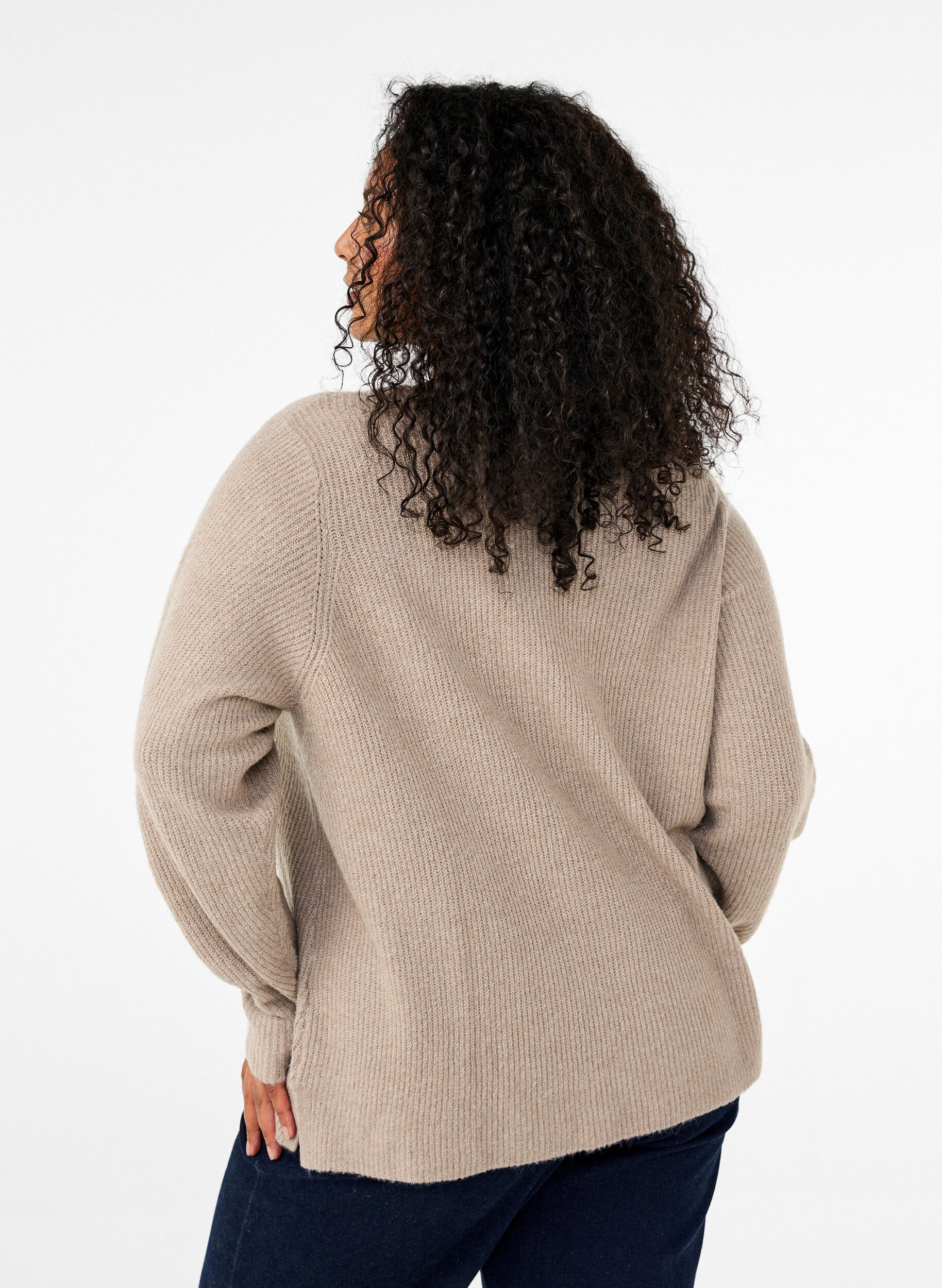 Zizzi Strickbluse mit V-Ausschnitt und langen &Auml;rmeln, Simply T. White Mel., Model image number 1