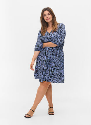 Kleid mit Knöpfen und 3/4-Ärmeln, Blue Zebra, Model image number 2