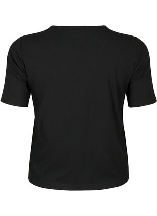Gerippte Bluse mit Kettendetail, Black, Packshot image number 1