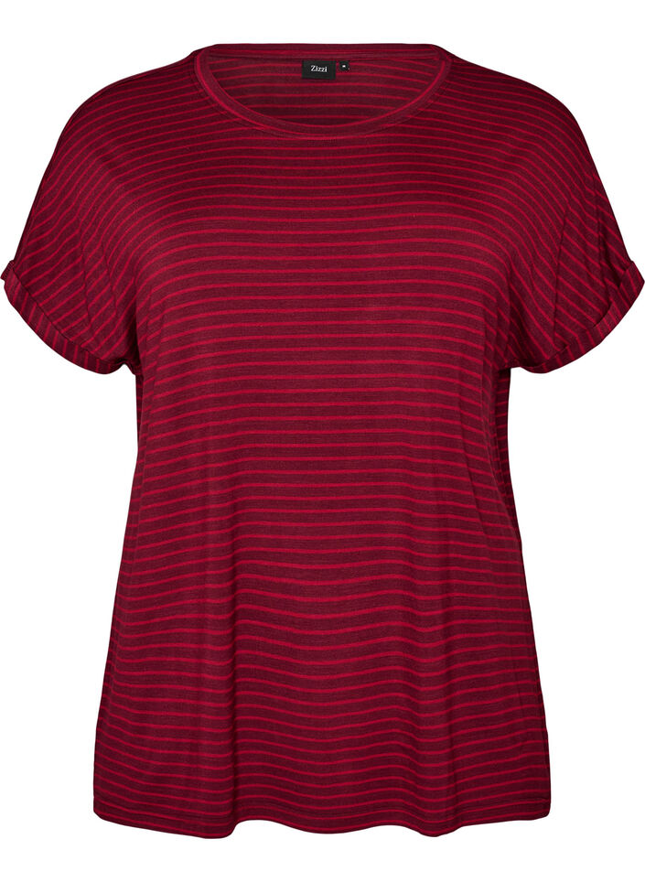 Gestreiftes T-Shirt aus Viskose mit Rundhalsausschnitt, Rot, Packshot image number 0