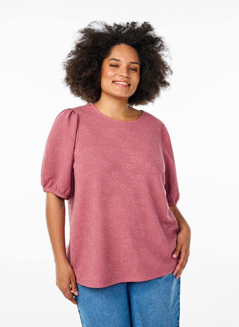 Strukturierte Bluse mit kurzen &Auml;rmeln, Rot, Model image number 0
