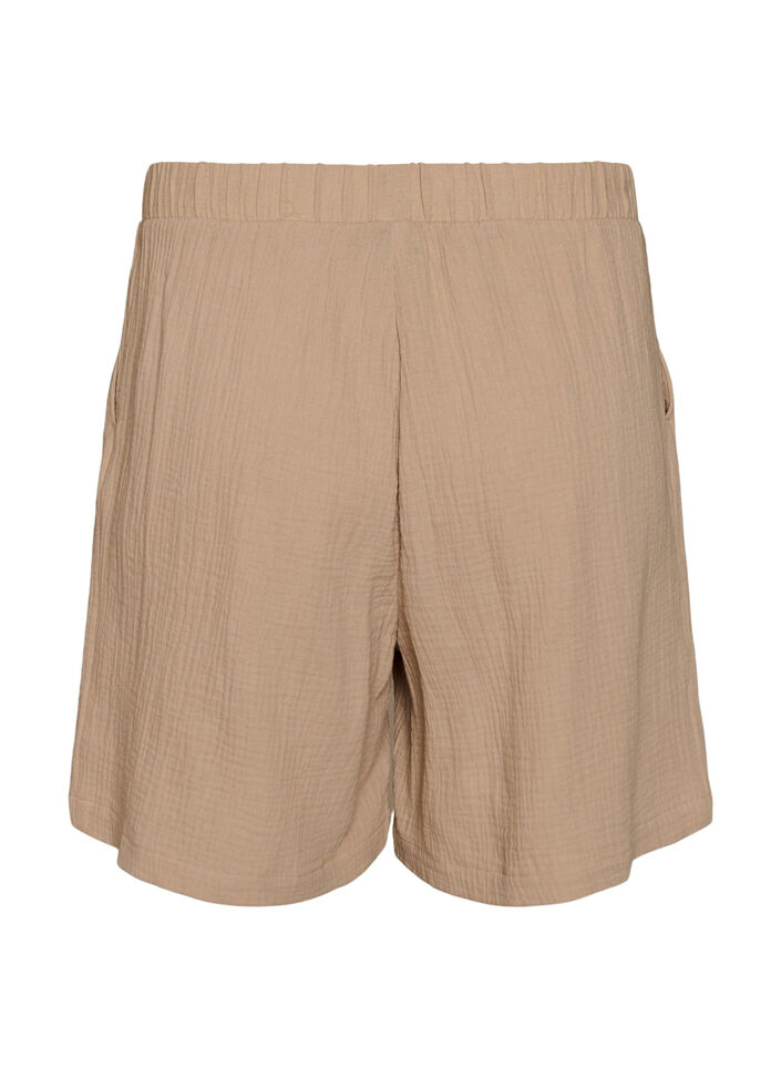 Hoch taillierte Shorts aus Baumwoll-Musselin, Beige, Packshot image number 1