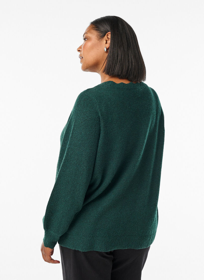 Strickbluse mit Wellenkante, Gr&uuml;n, Model image number 2