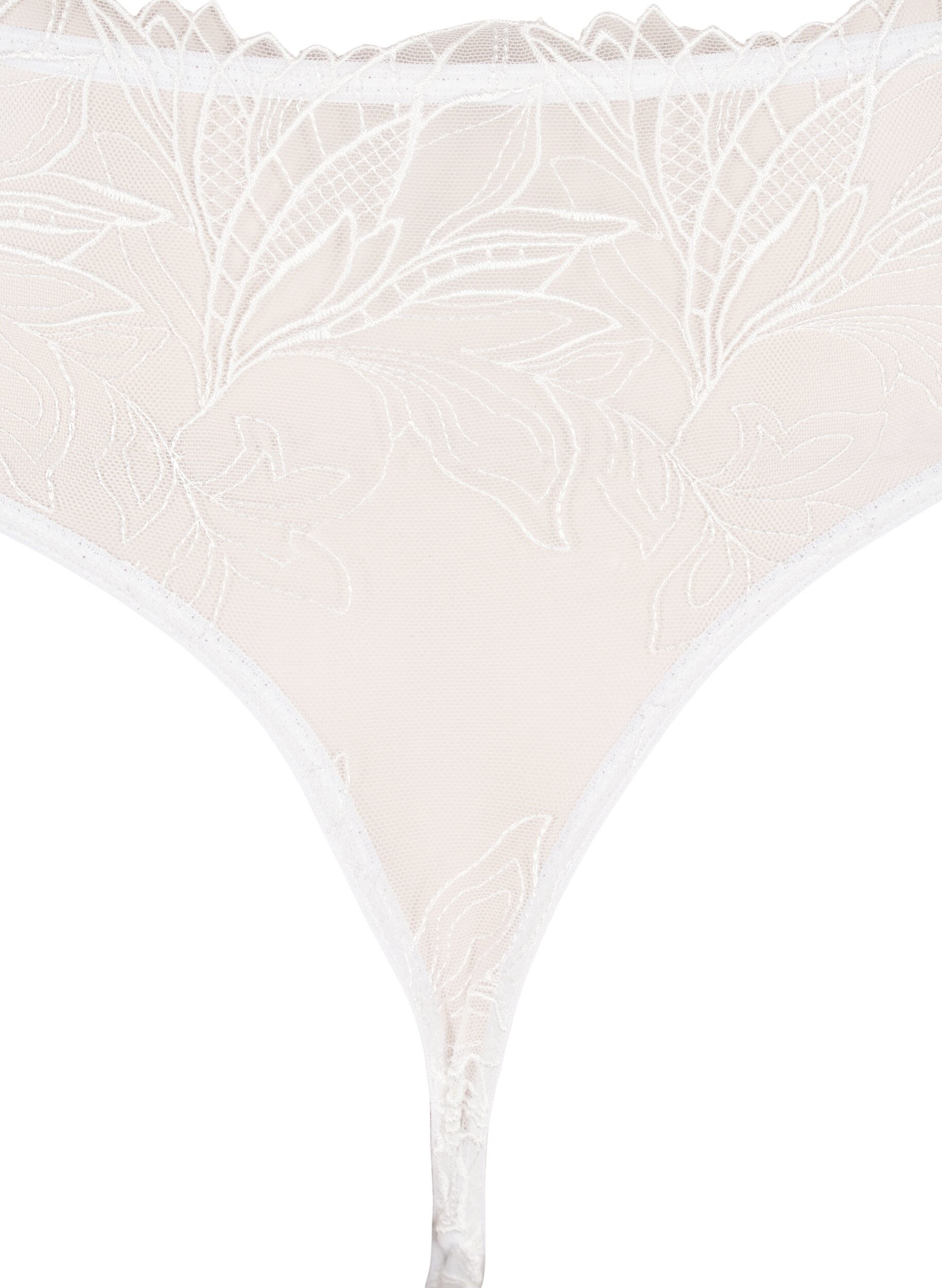 ZizziStringtanga aus Mikrofaser mit Spitzensaum, Wei&szlig;, Packshot image number 3