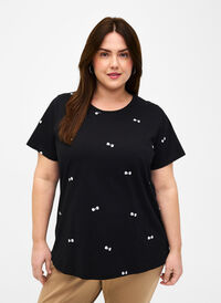 T-Shirt aus Bio-Baumwolle mit Schleifen, Black W. Bow Emb. , Model
