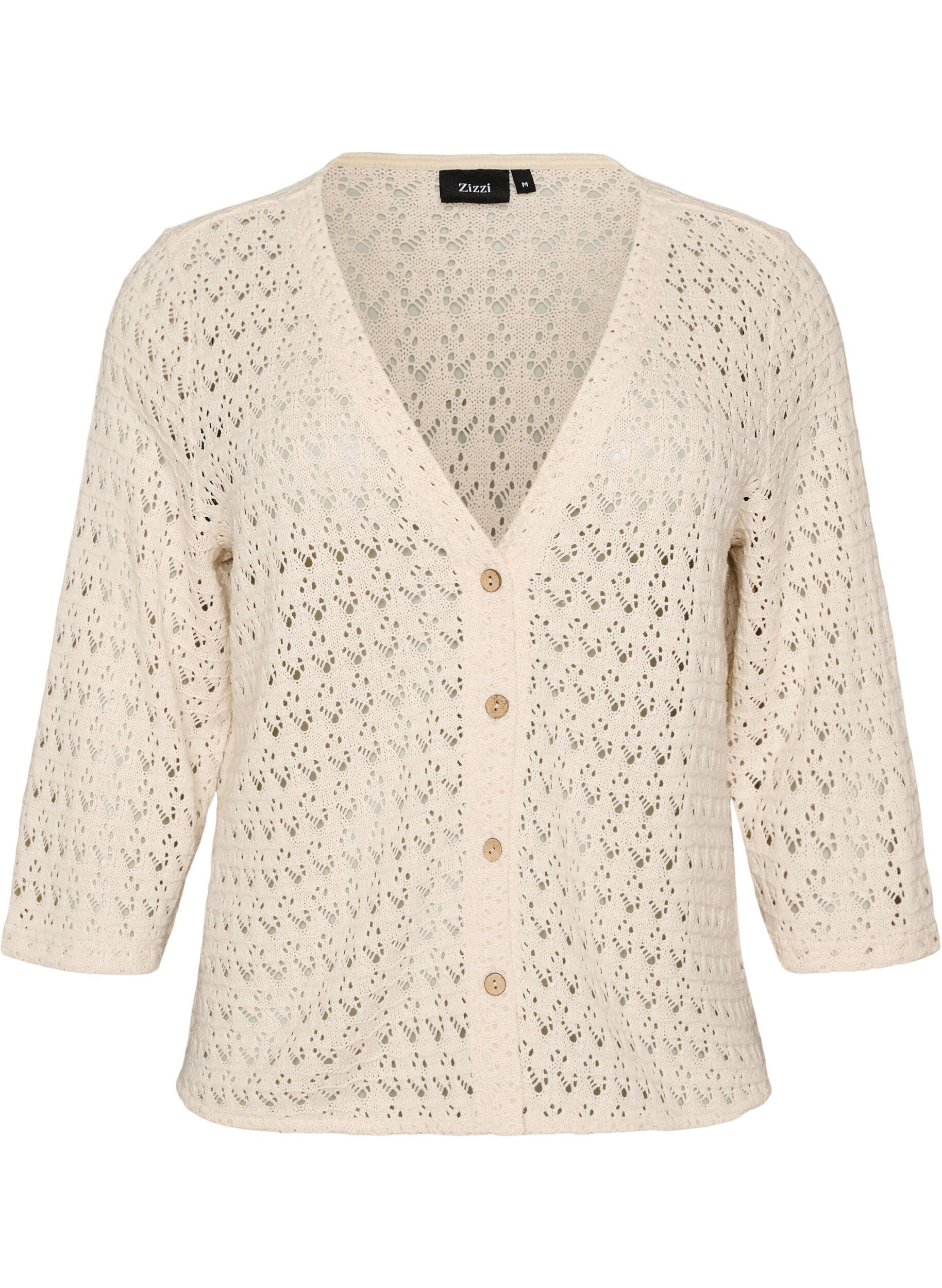 ZizziStrickjacke mit Lochstickerei und V-Ausschnitt, Beige, Packshot image number 0