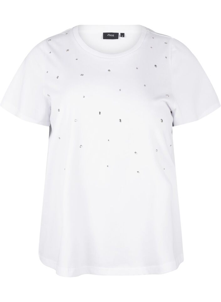 Baumwoll-T-Shirt mit Strasssteinen, Bright White, Packshot image number 0