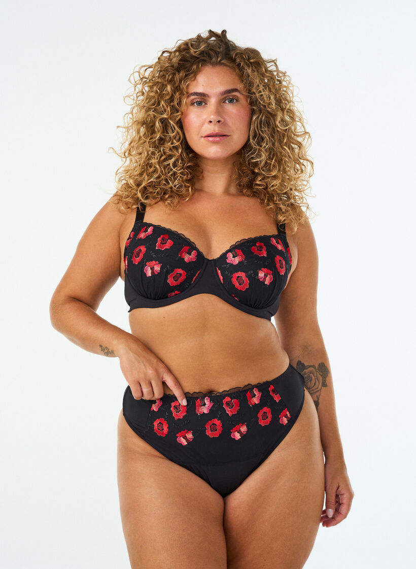 String aus Mikrofaser mit gebl&uuml;mter Stickerei, Schwarz, Model image number 0
