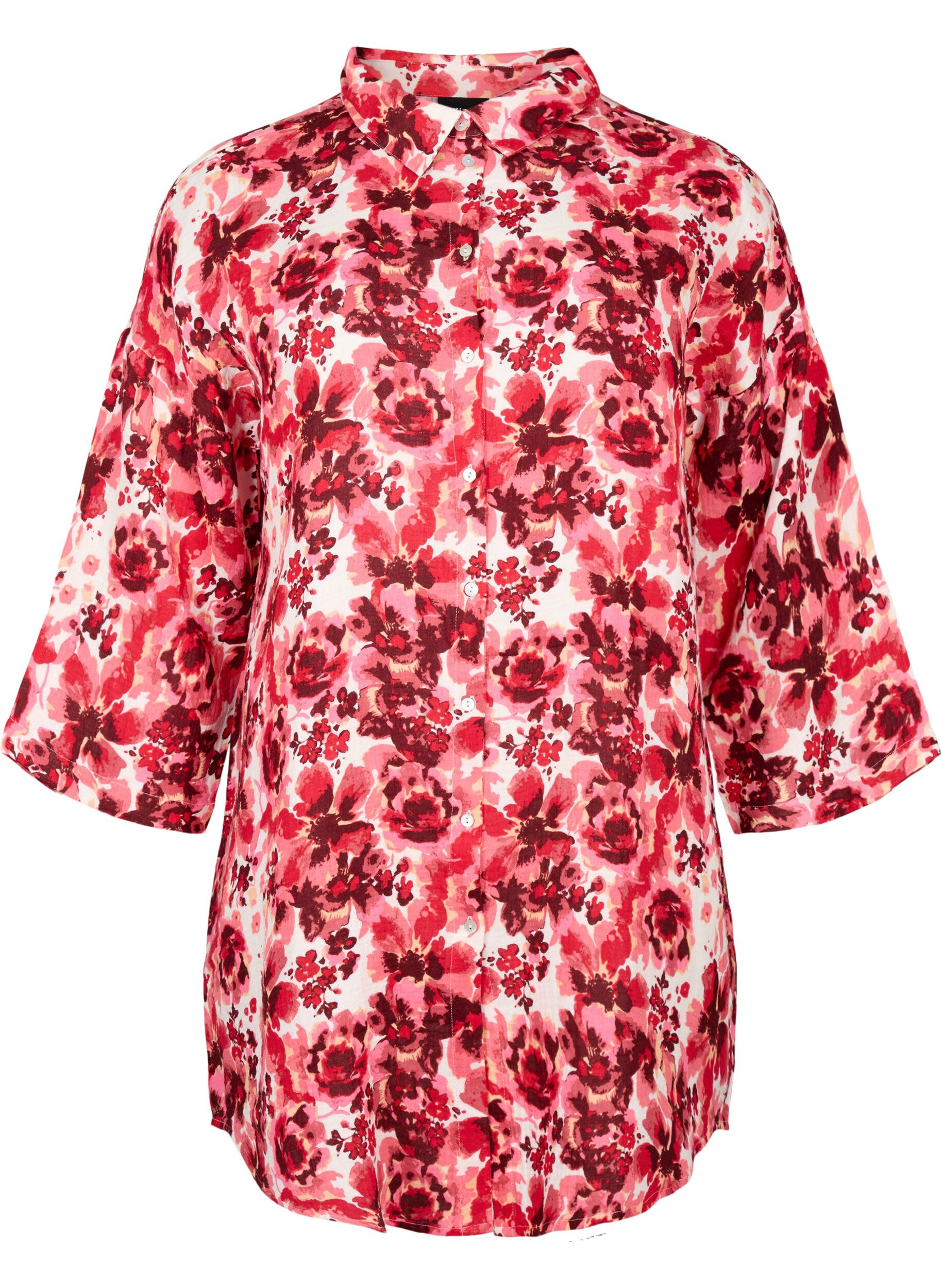 Zizzi Langes Shirt mit Allover-Druck, Pink AOP Flower, Packshot image number 0