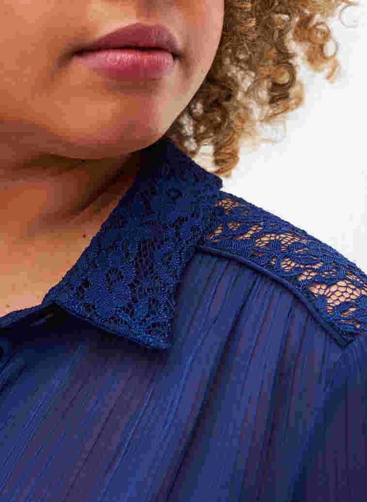 Langes Kleid mit Spitzendetails, Evening Blue, Model image number 2