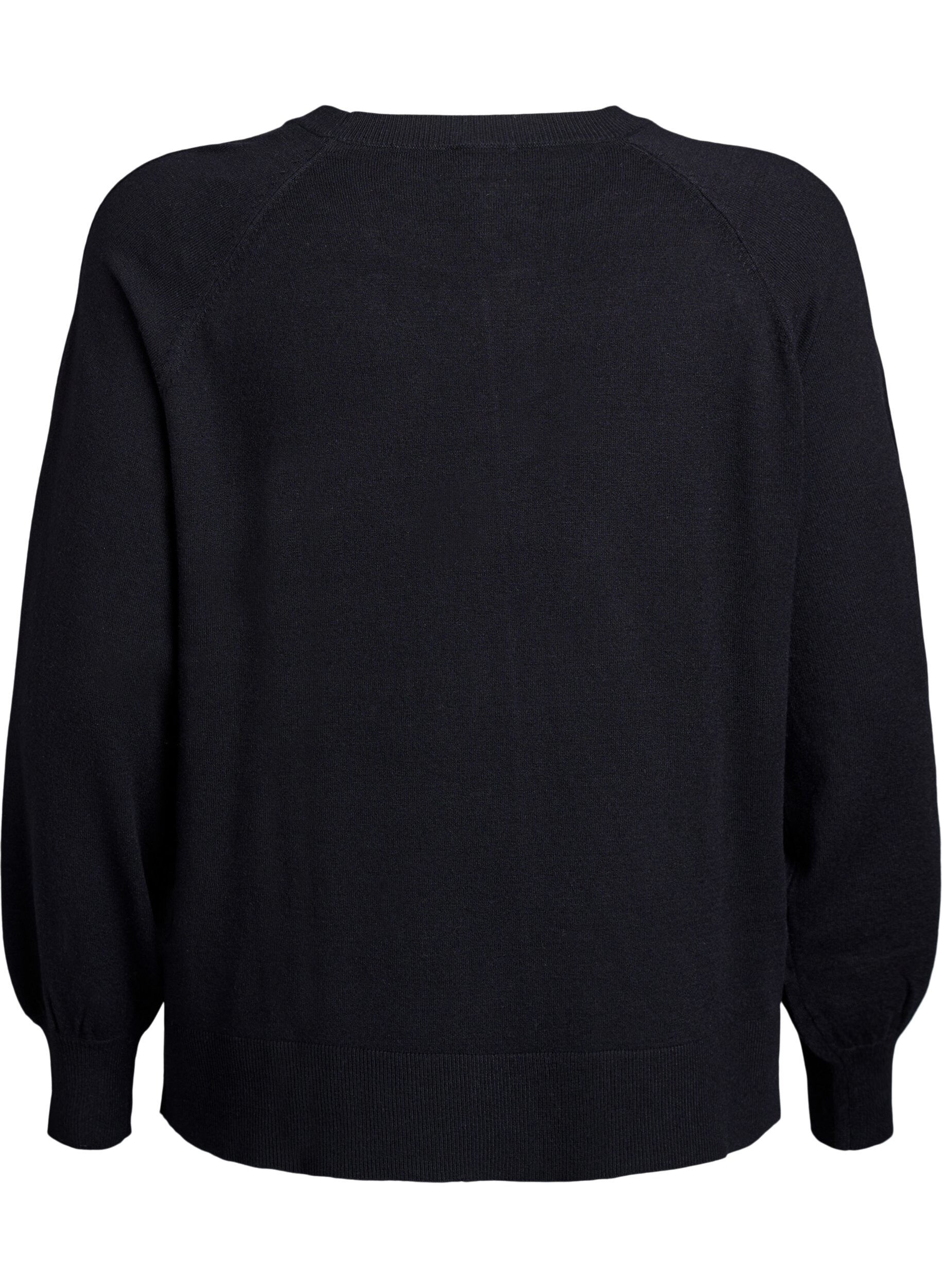 Zizzi Strickbluse mit Mittelnaht und Raglan&auml;rmeln, Schwarz, Packshot image number 1