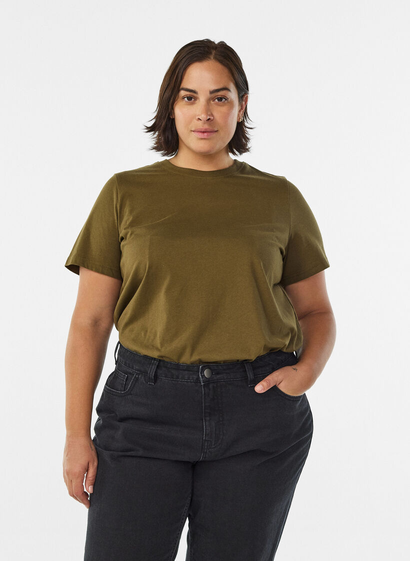 Basic-T-Shirt aus Baumwolle mit Rundhalsausschnitt, Gr&uuml;n, Model image number 0