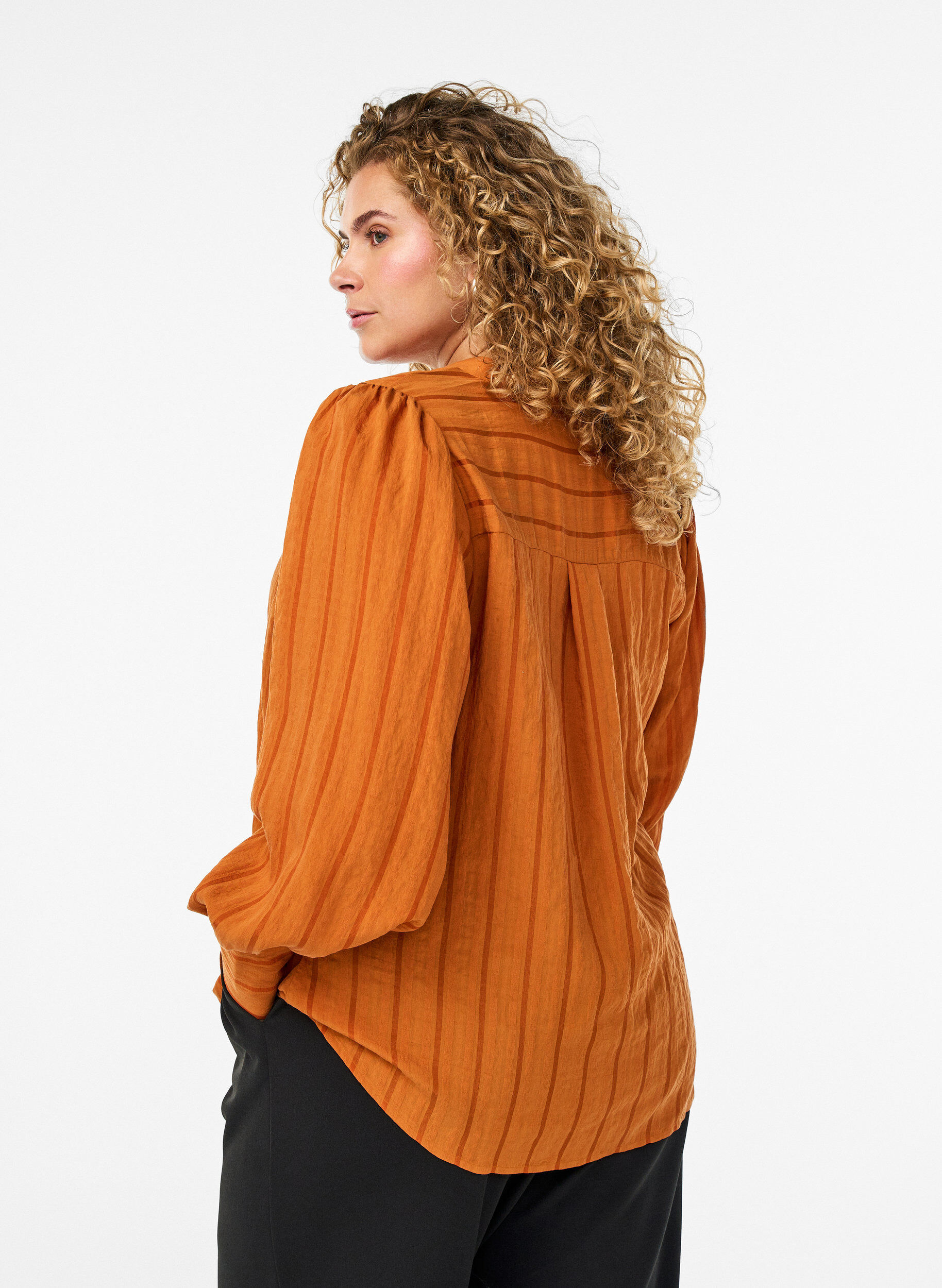 Zizzi Bluse mit L&auml;ngsstreifen, Orange, Model image number 2