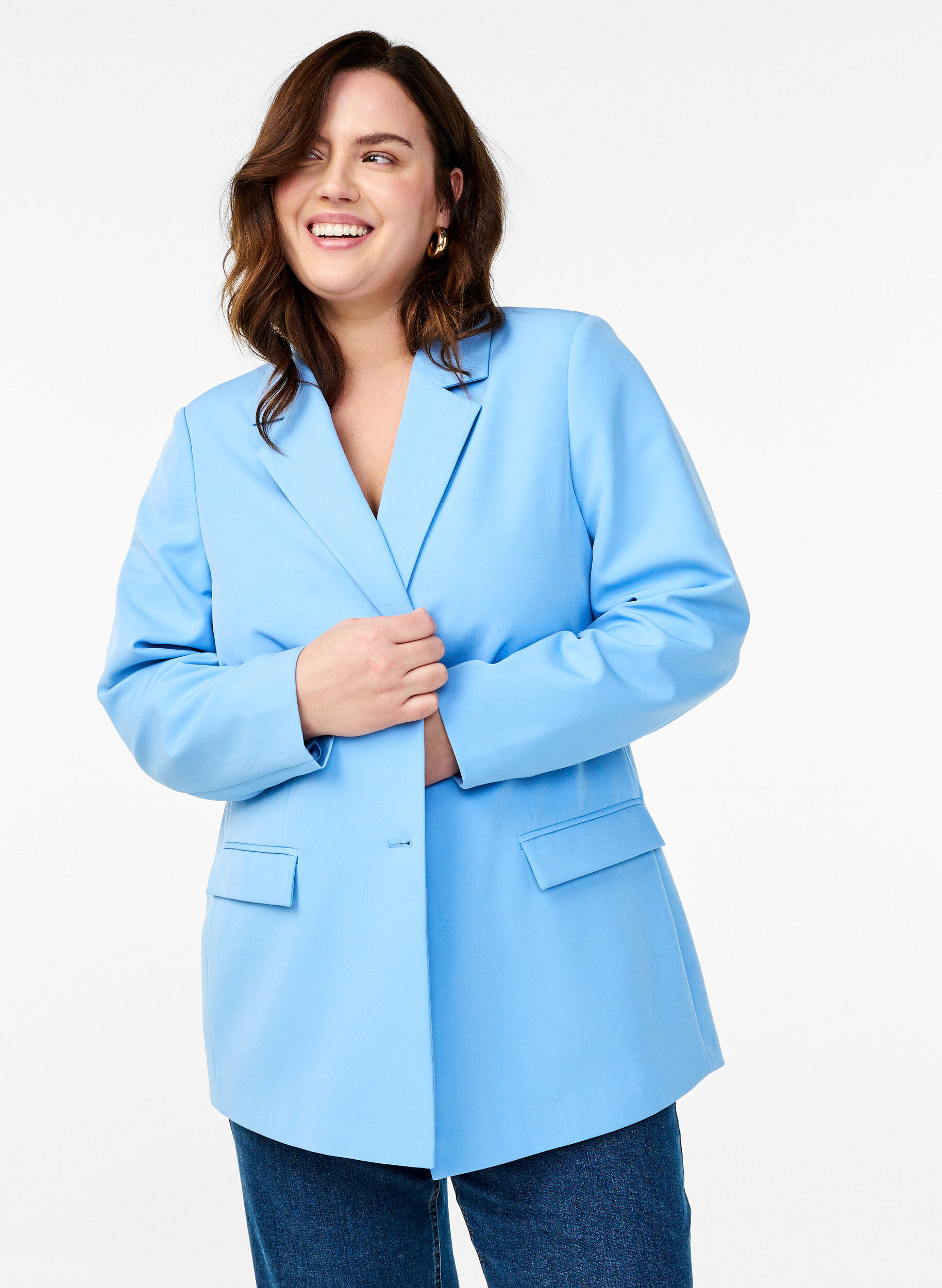 Zizzi Klassischer Blazer mit Knopfverschluss, Blau, Image image number 0