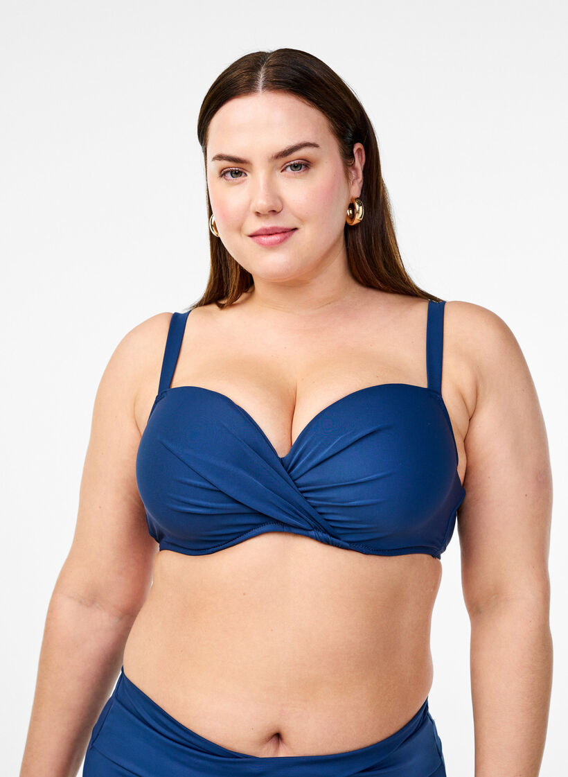 Bikinioberteil mit Bügel und Raffung, Blau, Model image number 0