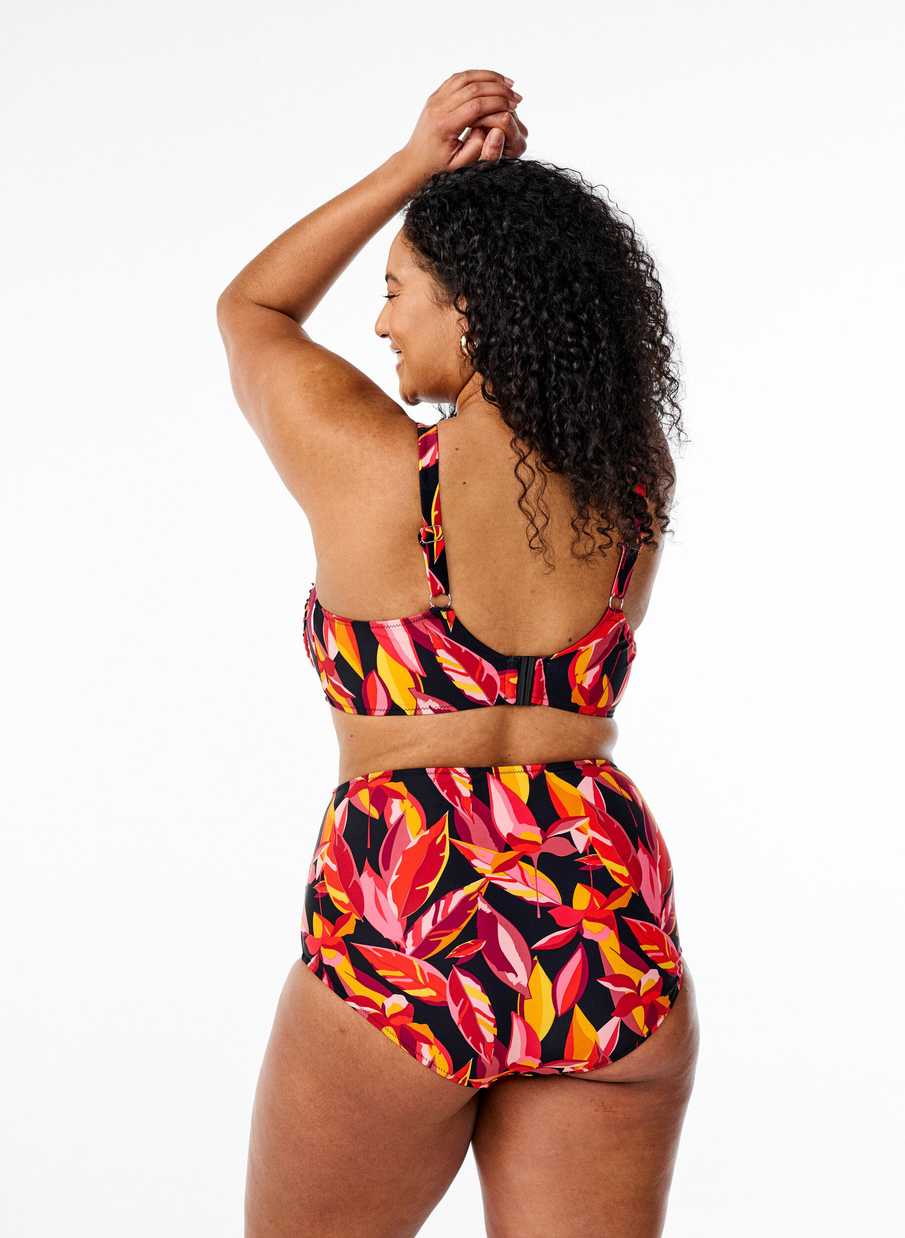 Zizzi Bikini-Slip mit Print und hoher Taille, Rot, Model image number 1