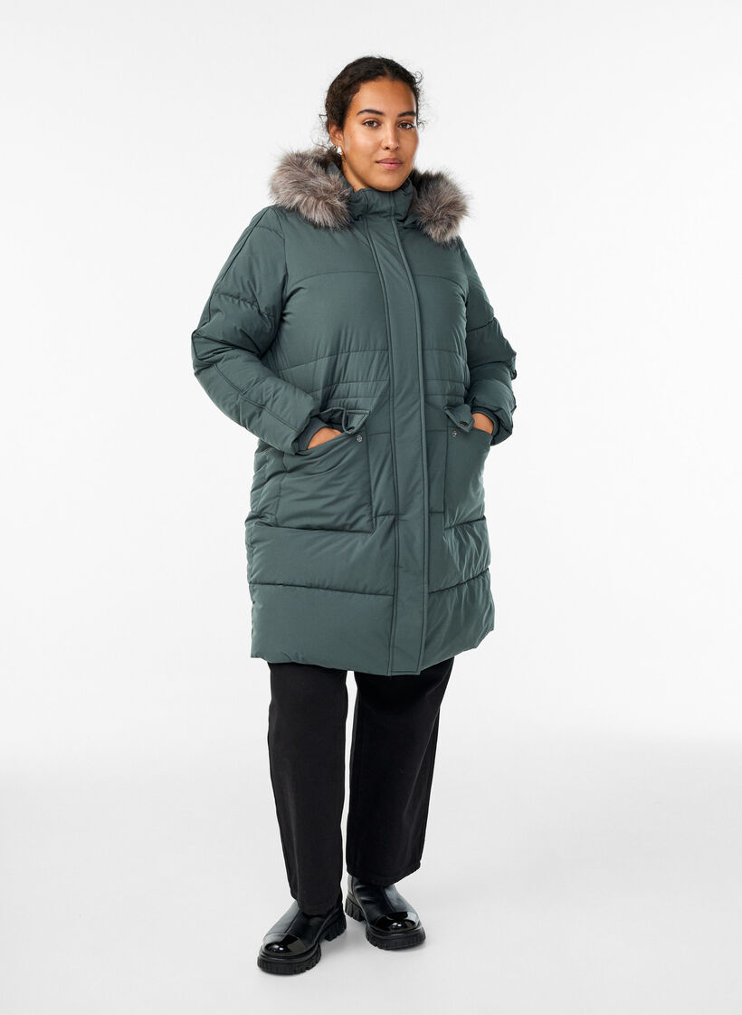 Wasserabweisender Parka mit Kunstpelzkragen, Grün, Model image number 1