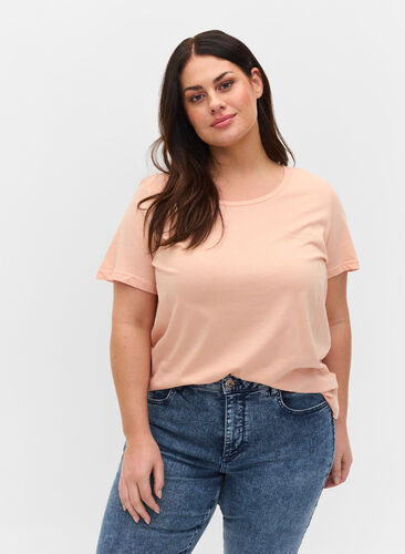 Kurzarm T-Shirt aus Baumwolle mit Aufdruck, Rose Cloud Loved, Model image number 0