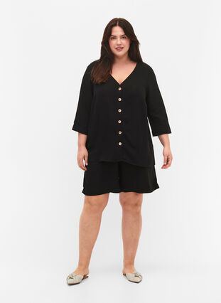 Bluse aus Viskose mit Knöpfen und V-Ausschnitt, Black, Model image number 2