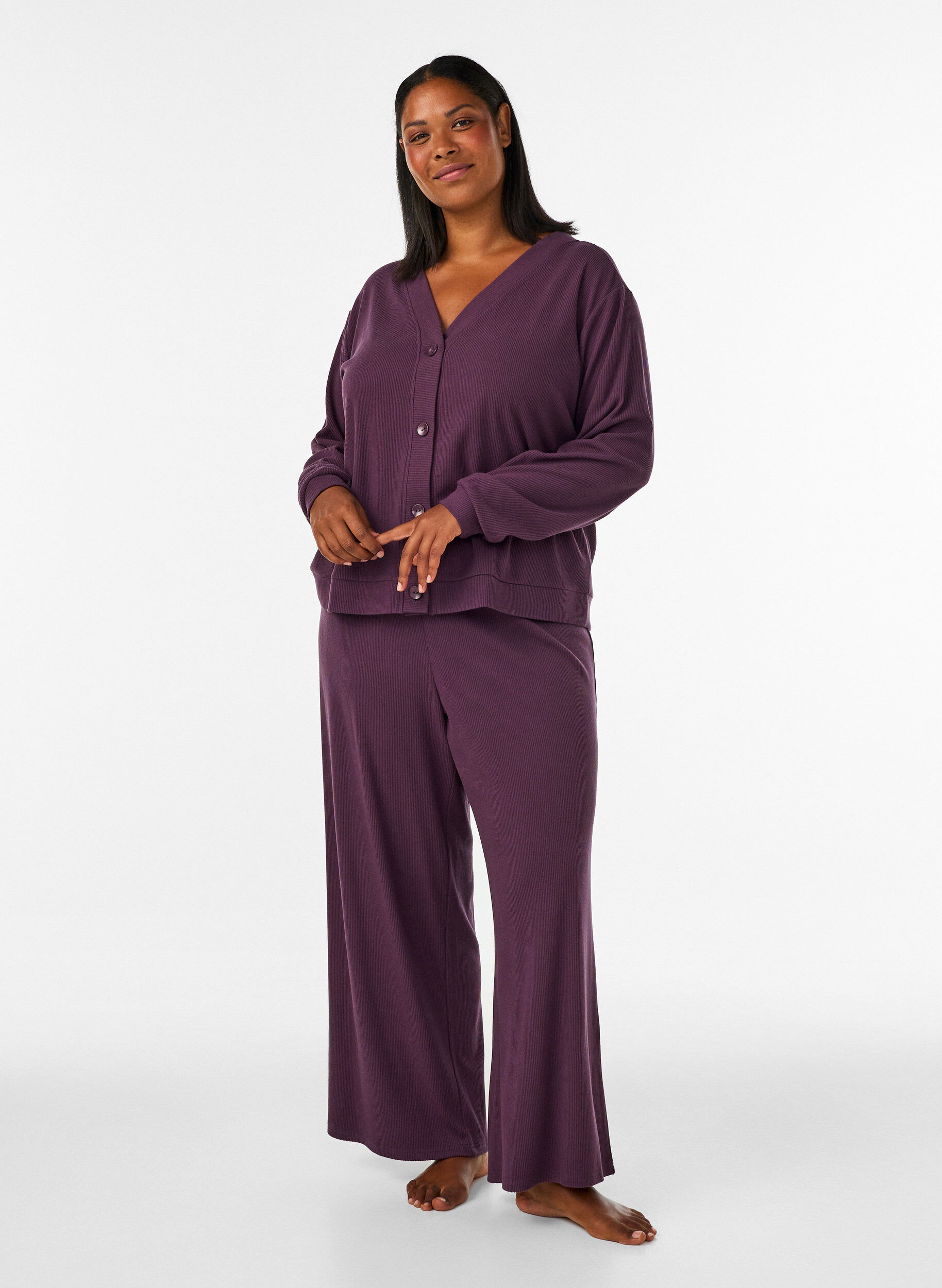 ZizziHose aus geripptem Jersey mit weiten Beinen, Lila, Model image number 1