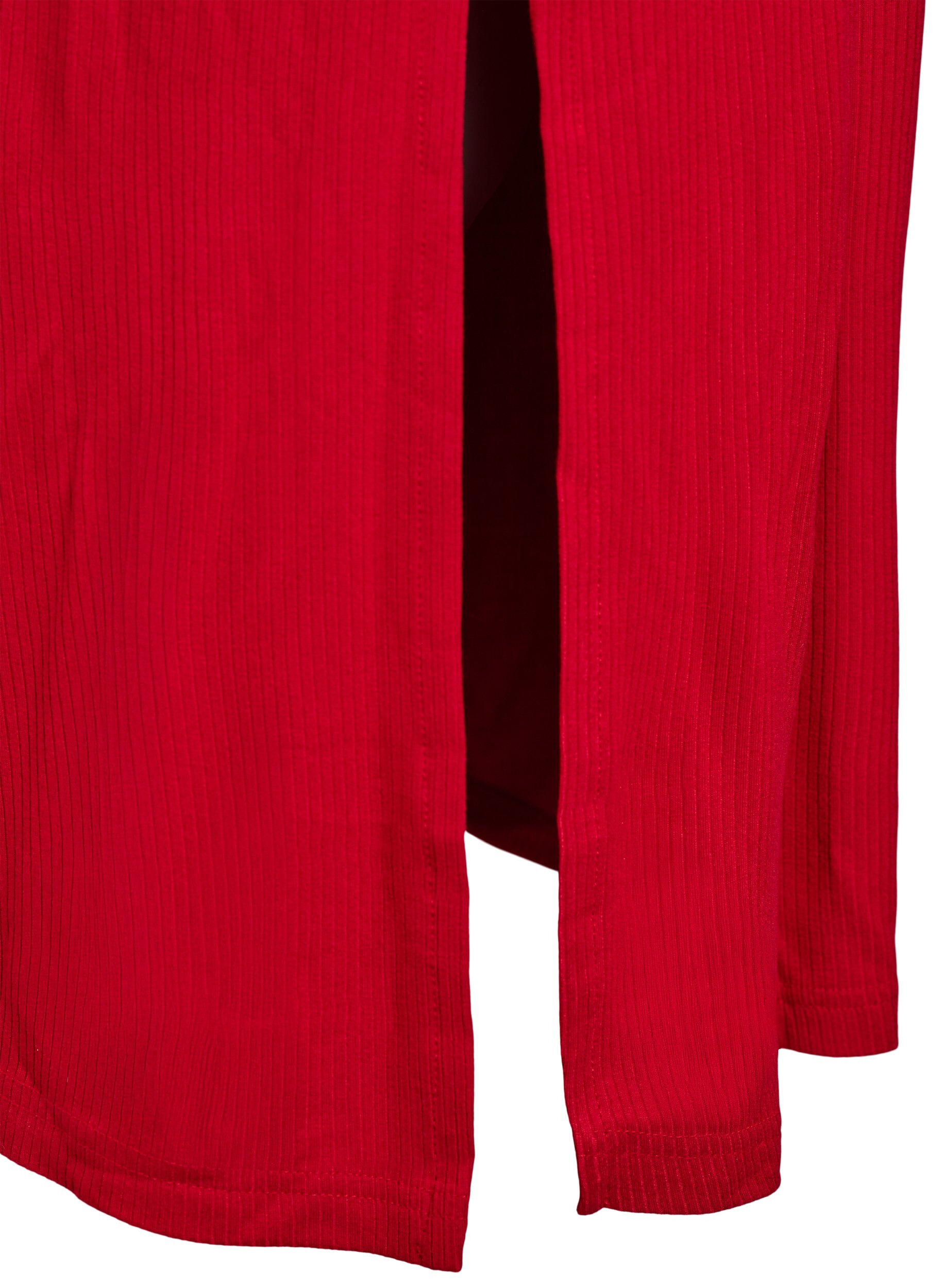 Zizzi &Auml;rmelloses geripptes Kleid aus Viskose, Rot, Packshot image number 3