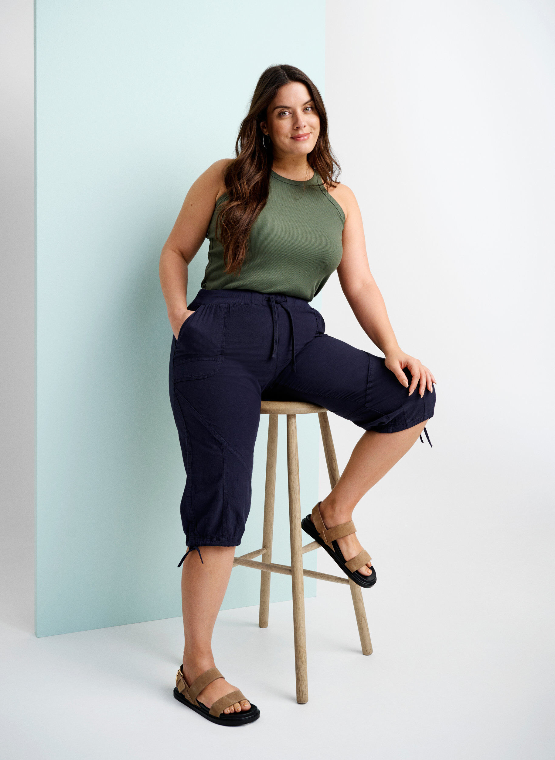 Zizzi Capri-Hose aus Baumwolle, Blau, Image image number 0