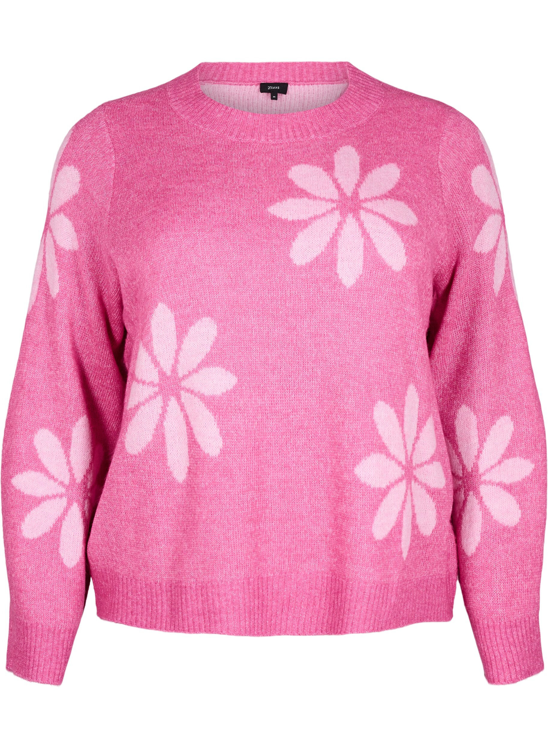 Zizzi Gebl&uuml;mte Bluse aus Strick, Raspberry Rose Comb, Packshot image number 0