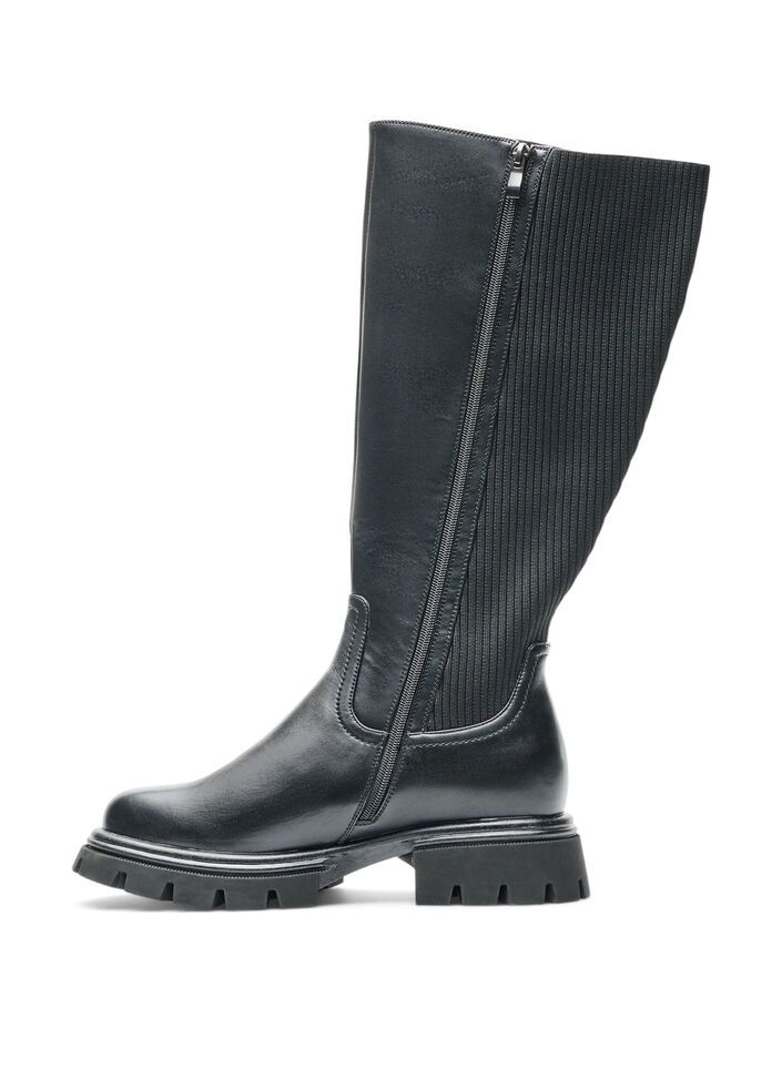 Hoher Stiefel mit Rei&szlig;verschluss und elastischen Eins&auml;tzen, Schwarz, Packshot image number 3