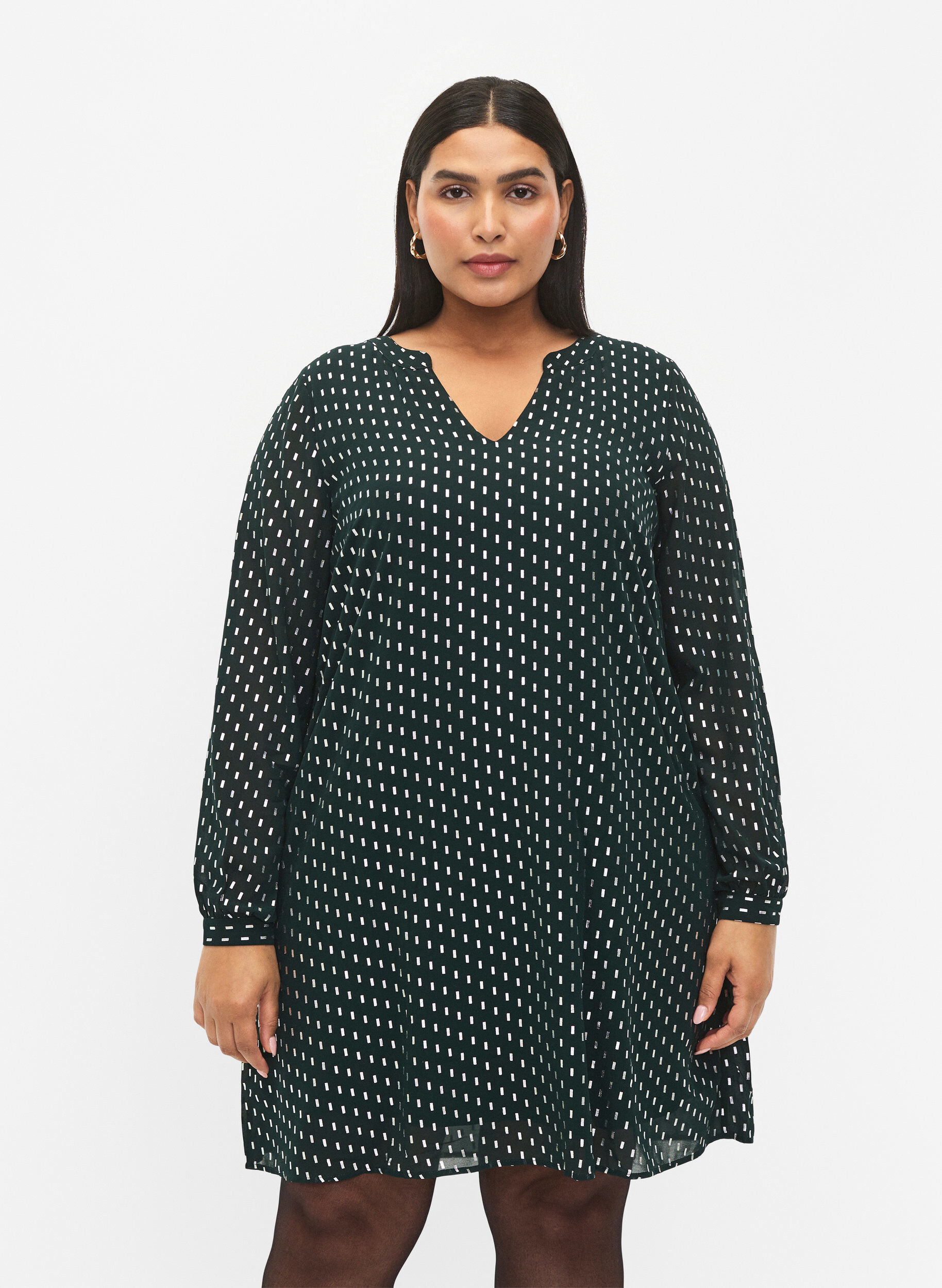 Zizzi Lang&auml;rmeliges Kleid mit Foliendruck, Scarab w. Silver, Model image number 0