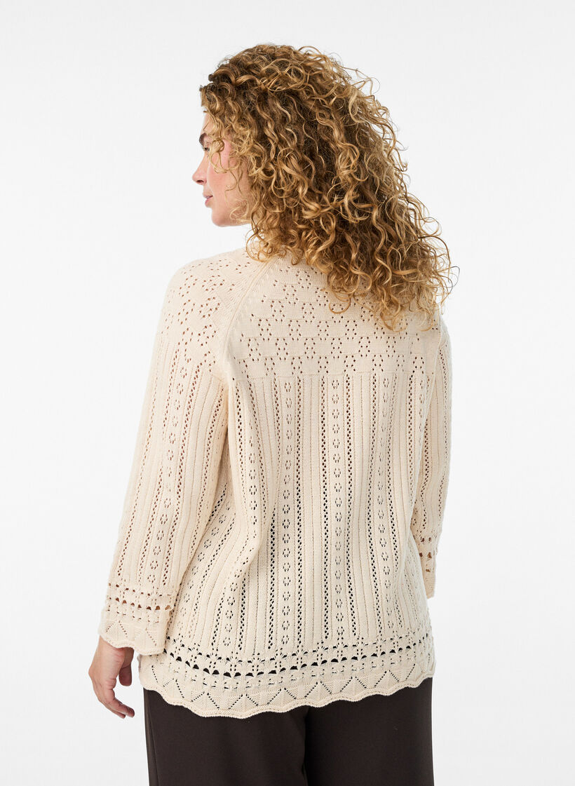 Stricktop mit Lochstickerei und 3/4-&Auml;rmeln, Beige, Model image number 2