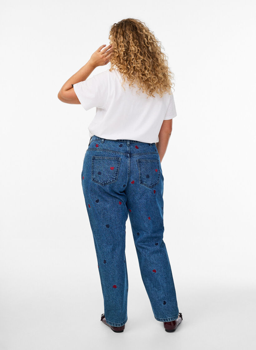 Gemma Jeans mit hoher Taille und aufgestickten Details, Blau, Model image number 1